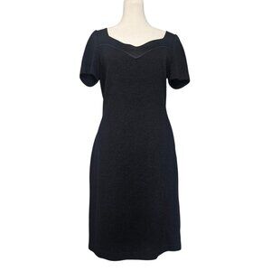 ST JOHN Evening Black Santana Knit Dress Women's 4 Wool Blend Satin Trim Classic